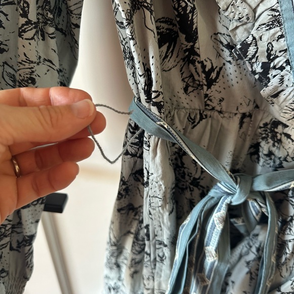 NWOT Anthropologie Ruffle Wrap Dress Blue Motif with pockets
Size Small Petite - Picture 8 of 9